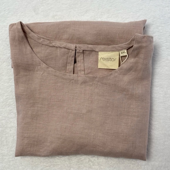 Reistor Tops - Reistor Everyday Blouse 3XL Pink Basic Top Cap Sleeves  Minimalist Hemp Modern